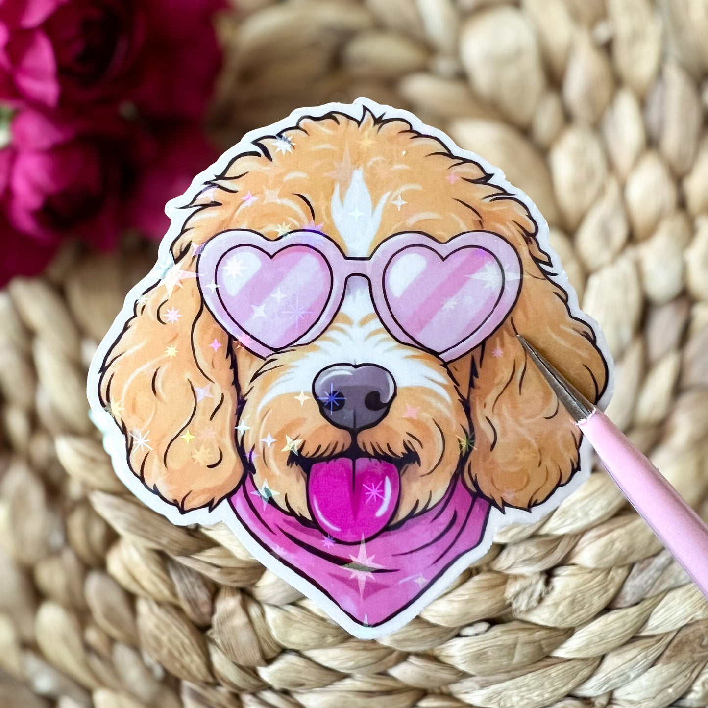 Yellow Goldendoodle Love Pup Sticker