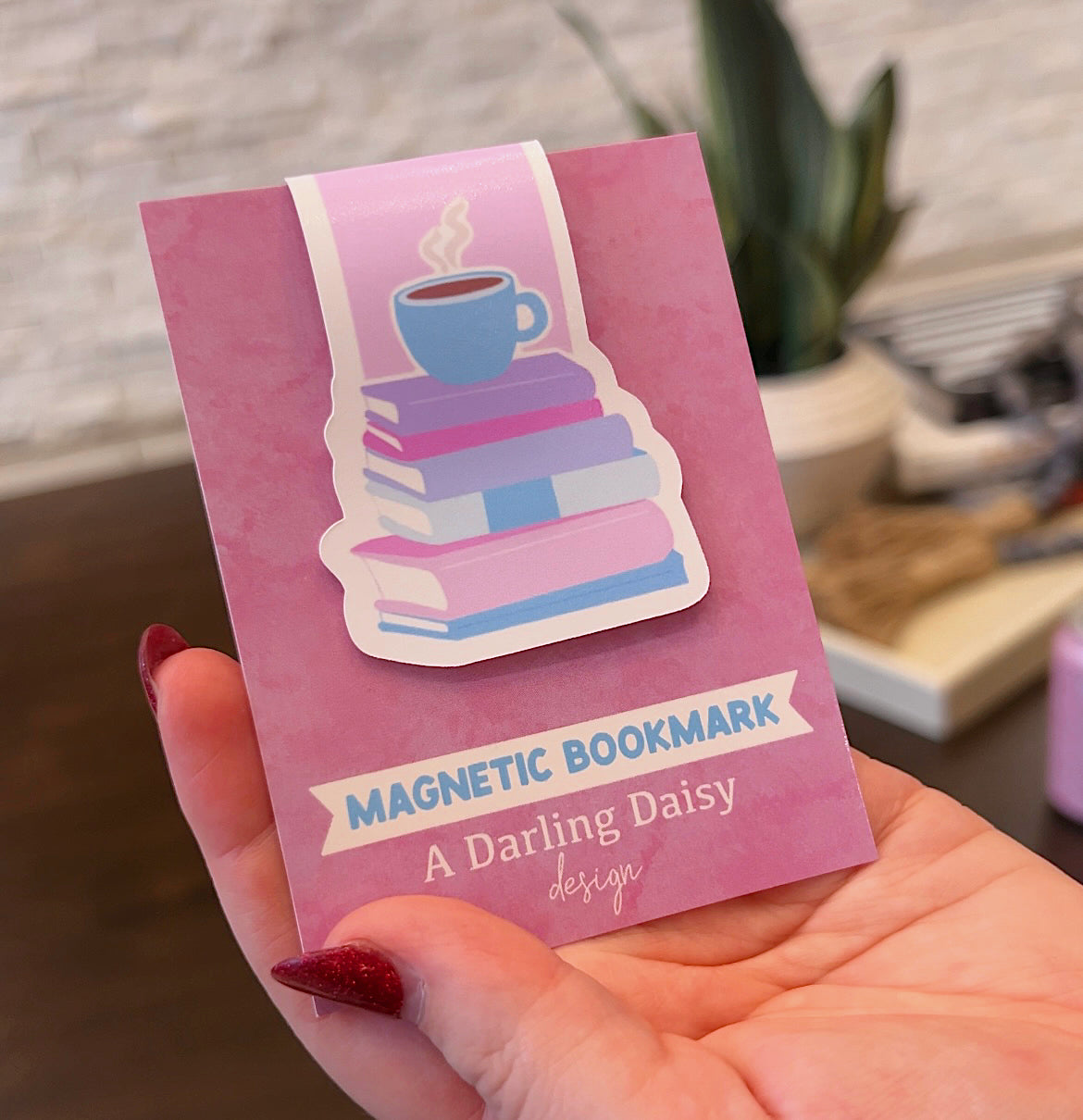 Coffee and Bookstack Magnetic Bookmark