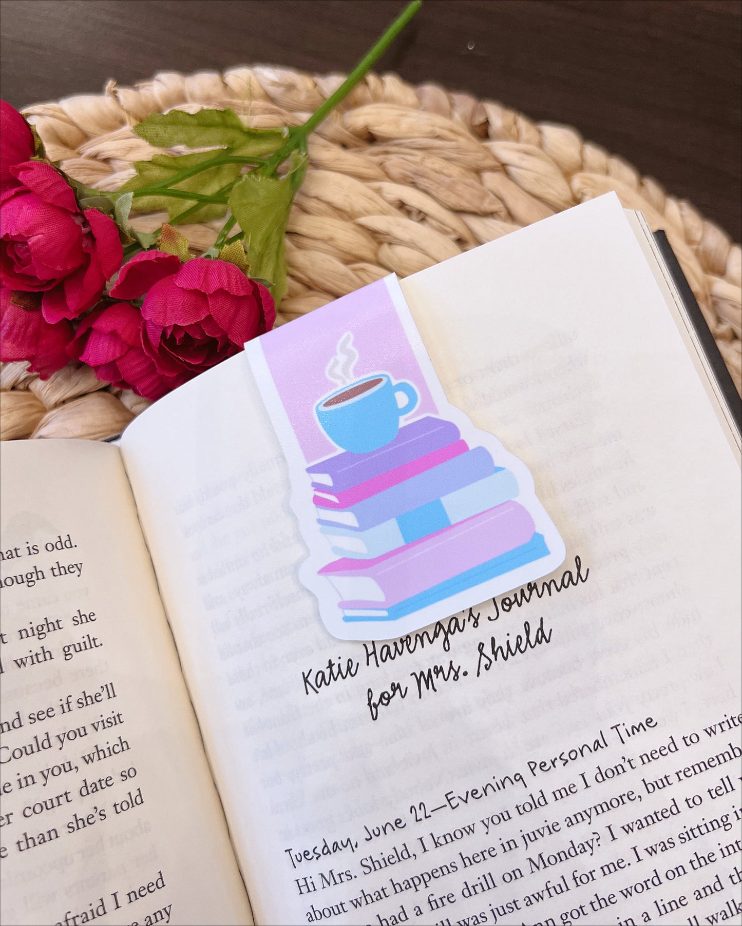 Coffee and Bookstack Magnetic Bookmark