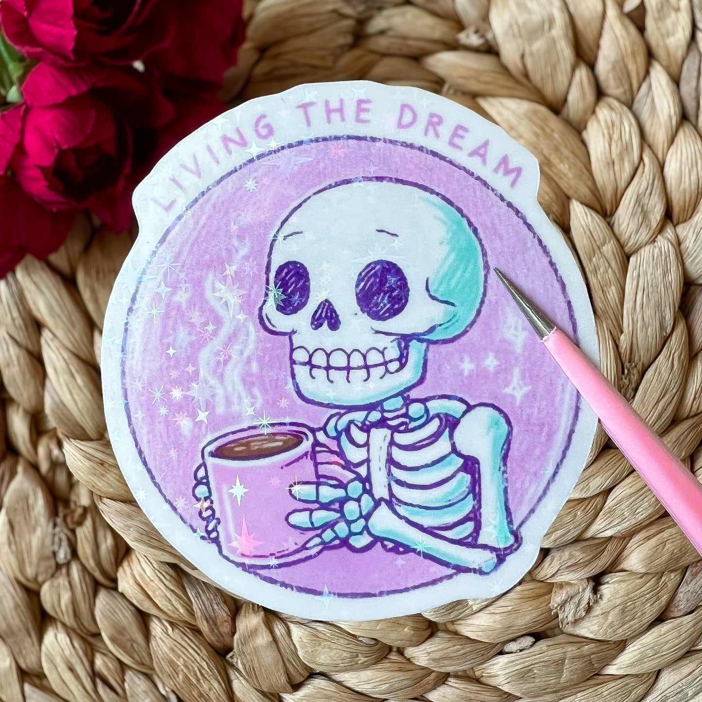 Living the Dream Skeleton Sticker