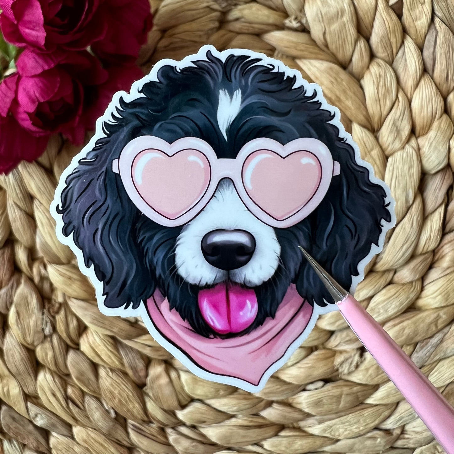 Black Goldendoodle Love Pup Sticker