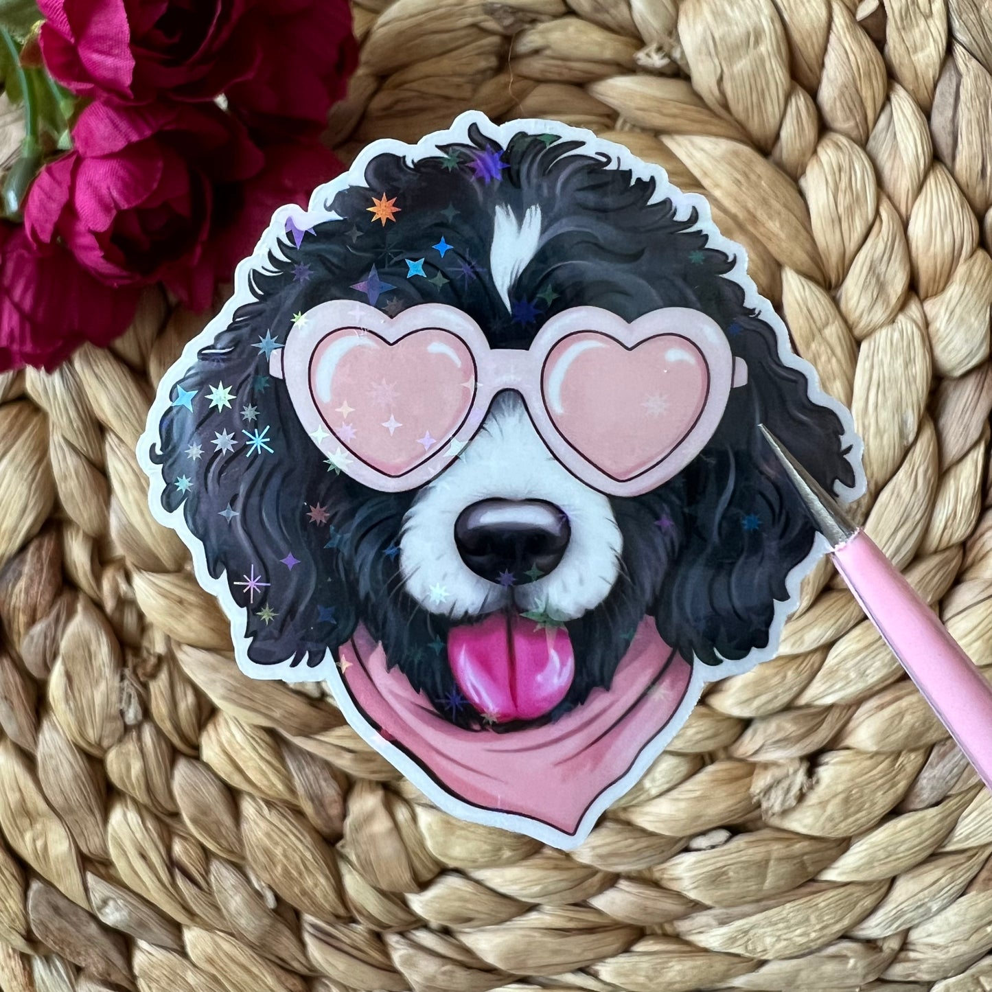 Black Goldendoodle Love Pup Sticker